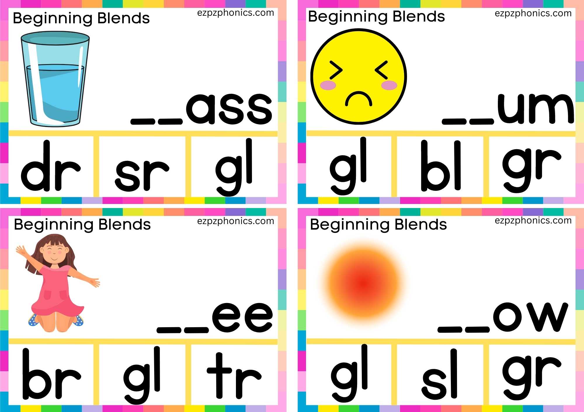 GL Beginning Blends Clip Cards Finish The Words And Clip The Correct Letters Set 2